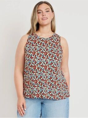 Old Navy LARGE Blue Red Americana Summer Patriotic Floral Luxe Swing Tank NWT
